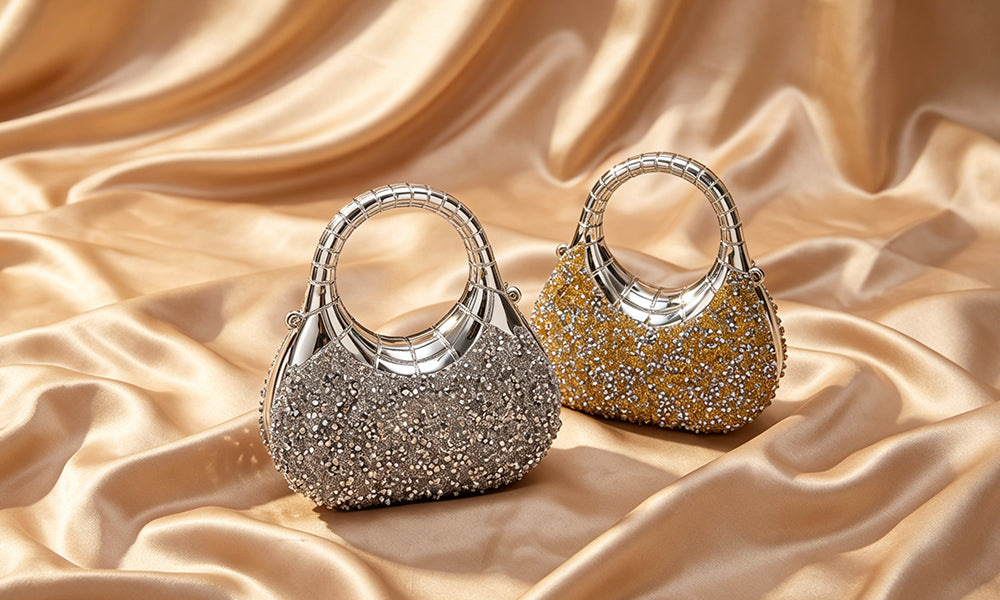 Rhinestone Acrylic Evening Clutch with Handle and Crossbody Chain