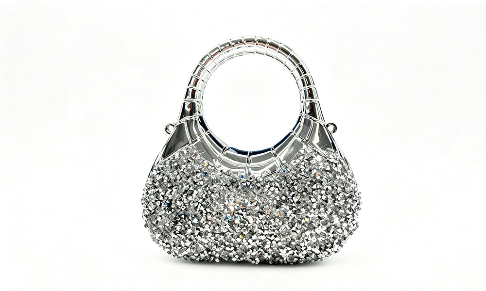 Rhinestone Acrylic Evening Clutch with Handle and Crossbody Chain