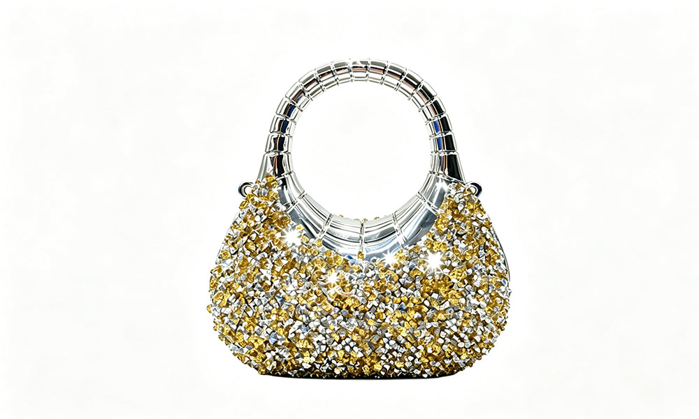 Rhinestone Acrylic Evening Clutch with Handle and Crossbody Chain