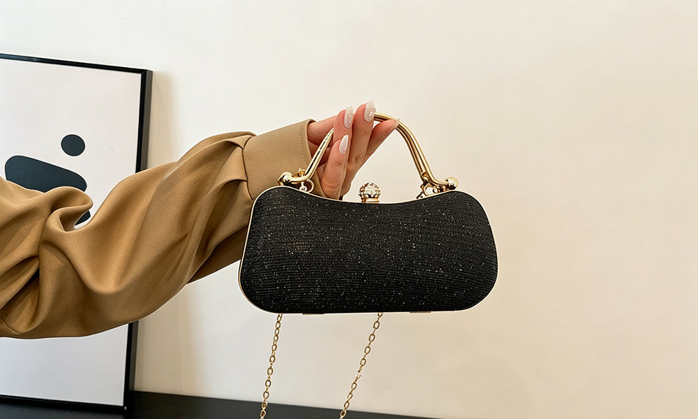 Glitter Envelope Evening Clutch with Top Handle and Crossbody Chain