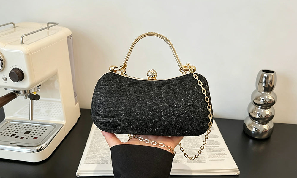 Glitter Envelope Evening Clutch with Top Handle and Crossbody Chain