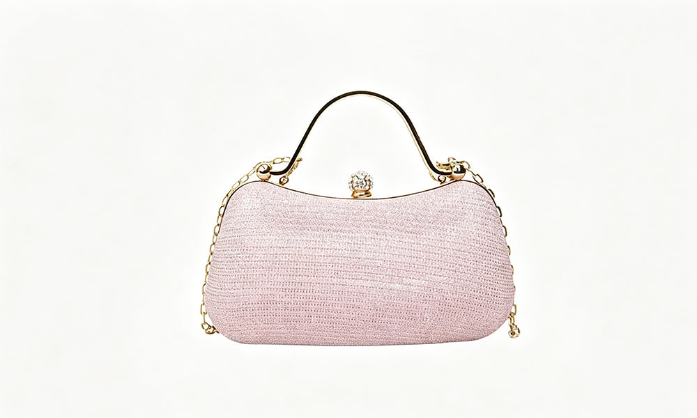 Glitter Envelope Evening Clutch with Top Handle and Crossbody Chain
