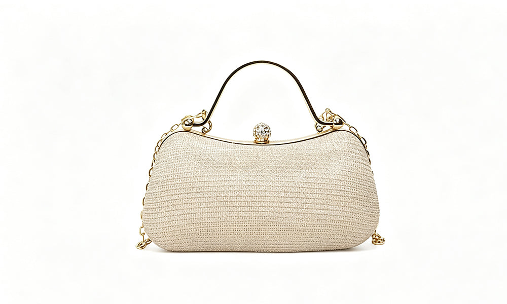 Glitter Envelope Evening Clutch with Top Handle and Crossbody Chain