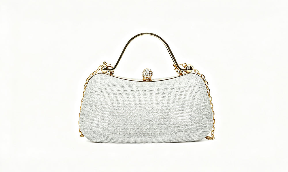 Glitter Envelope Evening Clutch with Top Handle and Crossbody Chain