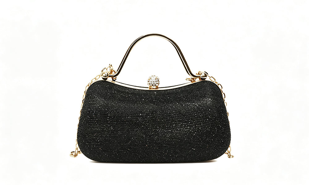 Glitter Envelope Evening Clutch with Top Handle and Crossbody Chain