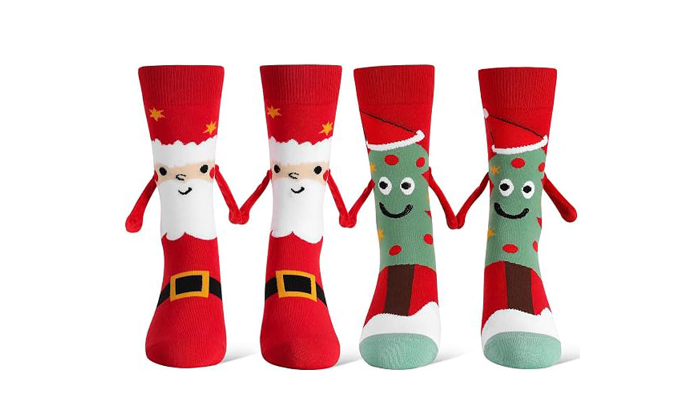 2/4 Pair Easy Attached Holding Hands Christmas Mid Calf Socks for Adults