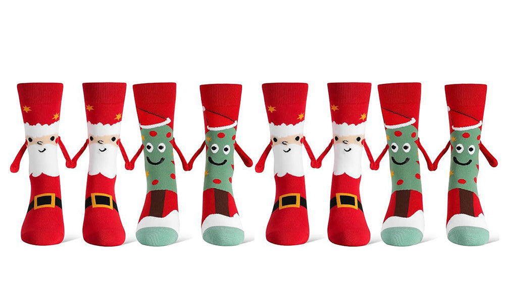 2/4 Pair Easy Attached Holding Hands Christmas Mid Calf Socks for Adults