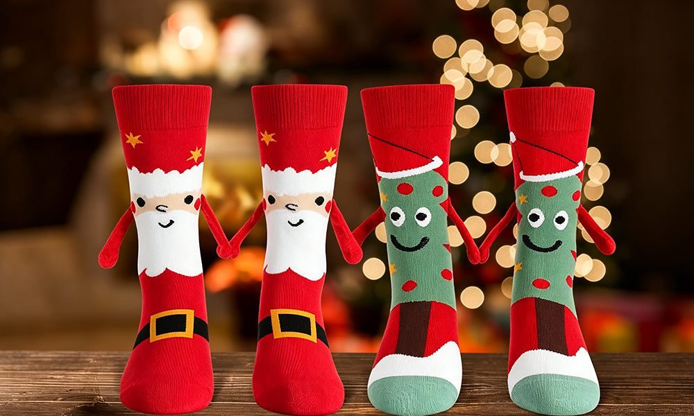 2/4 Pair Easy Attached Holding Hands Christmas Mid Calf Socks for Adults