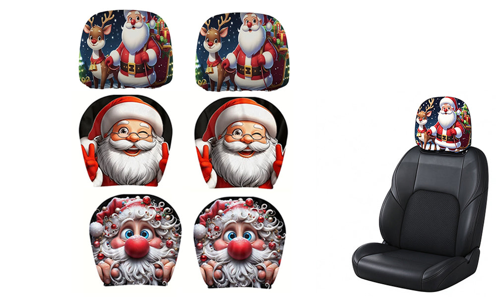 2 PCS Double Sided Christmas Auto Seat Headrest Covers