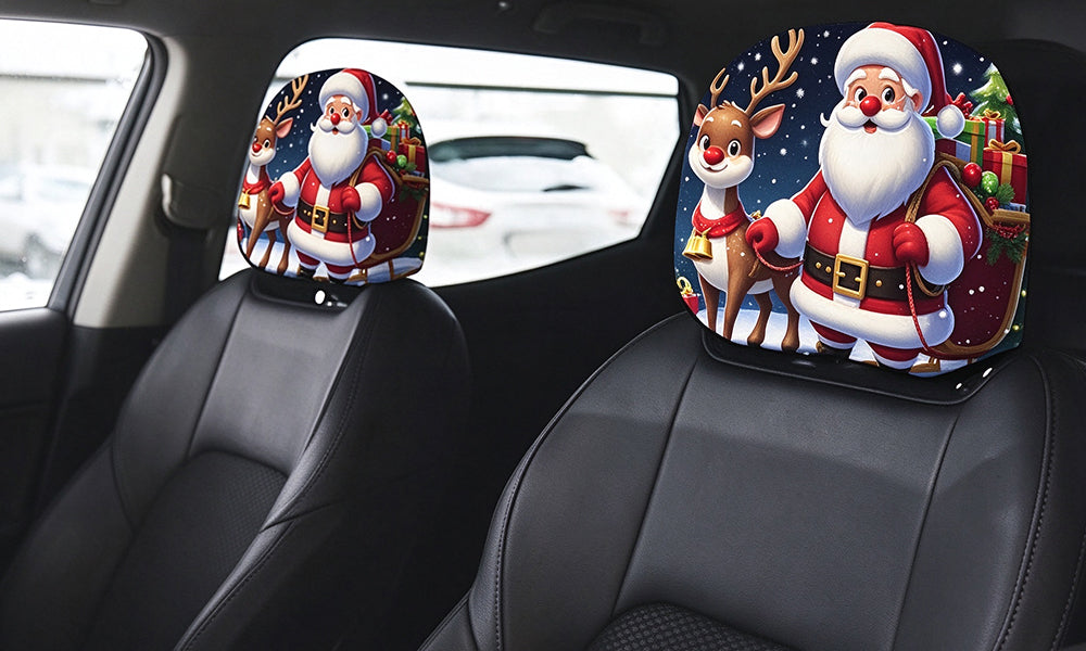 2 PCS Double Sided Christmas Auto Seat Headrest Covers