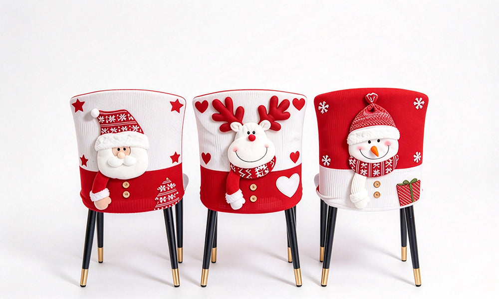 Christmas Chair Back Cover with Santa Snowman and Reindeer Designs