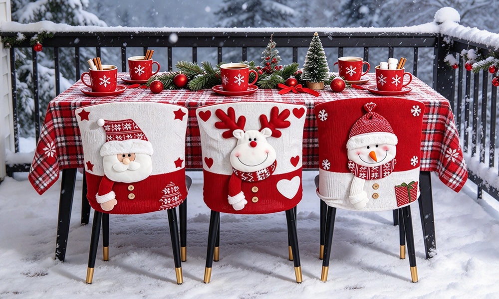 Christmas Chair Back Cover with Santa Snowman and Reindeer Designs