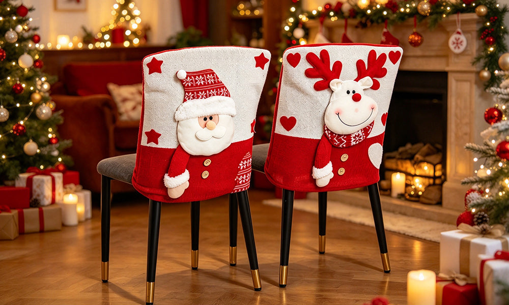 Christmas Chair Back Cover with Santa Snowman and Reindeer Designs