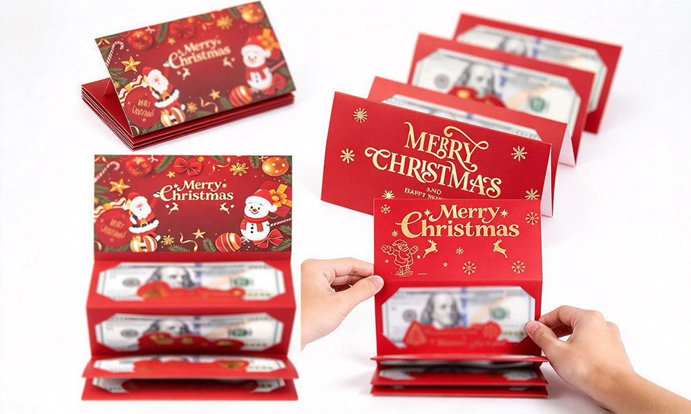 2 PCS DIY 6 Slot Gold Stamped Christmas Cash Gift Boxes