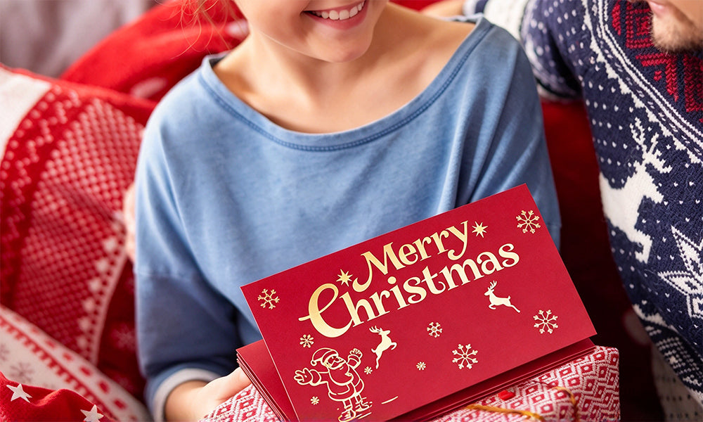 2 PCS DIY 6 Slot Gold Stamped Christmas Cash Gift Boxes