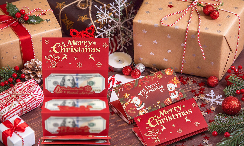 2 PCS DIY 6 Slot Gold Stamped Christmas Cash Gift Boxes