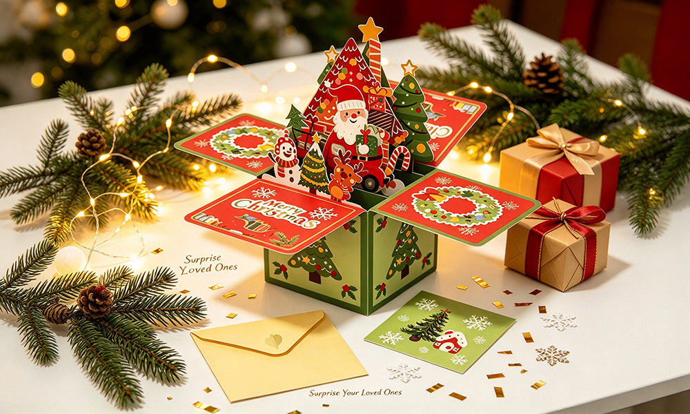 1/2Set Santa 3D Pop Up Laser Cut Christmas Greeting Gift Card