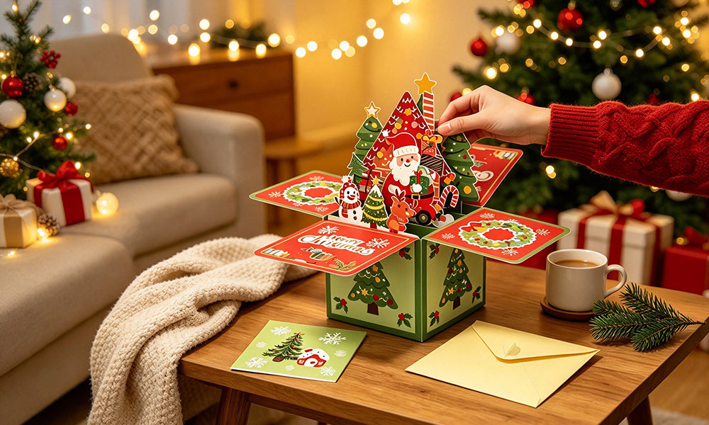 1/2Set Santa 3D Pop Up Laser Cut Christmas Greeting Gift Card