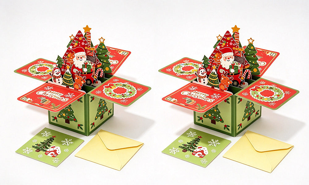 1/2Set Santa 3D Pop Up Laser Cut Christmas Greeting Gift Card