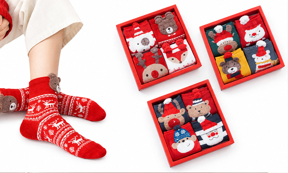 Christmas Cartoon Mid Calf Cotton Blend Sock Gift Box for Women