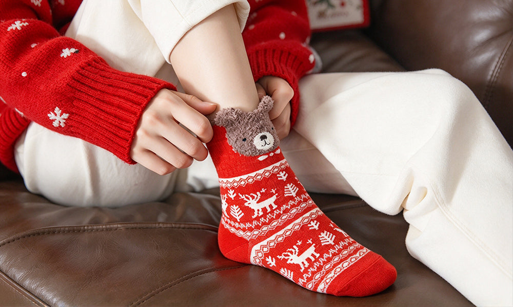 Christmas Cartoon Mid Calf Cotton Blend Sock Gift Box for Women