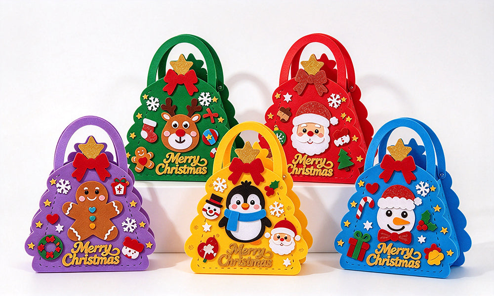 5PCS Christmas DIY Felt Gift Bag Kits Precut Prepunched 20x25cm