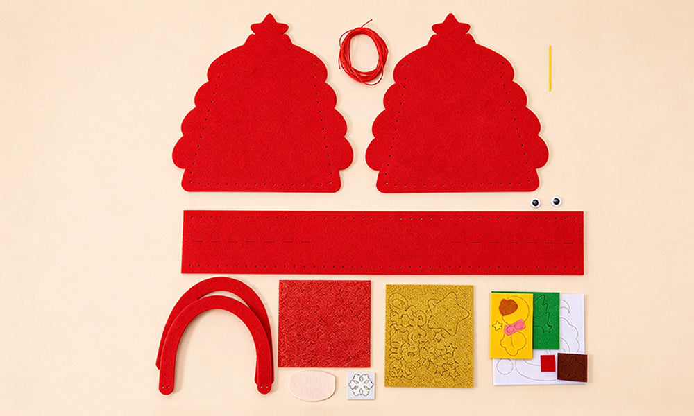 5PCS Christmas DIY Felt Gift Bag Kits Precut Prepunched 20x25cm