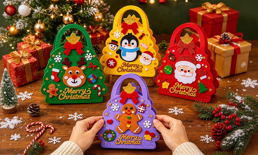 5PCS Christmas DIY Felt Gift Bag Kits Precut Prepunched 20x25cm