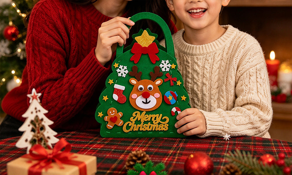 5PCS Christmas DIY Felt Gift Bag Kits Precut Prepunched 20x25cm