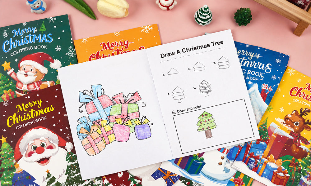 8/16 Christmas Coloring Books with Cartoon Games and DIY Drawing Activities