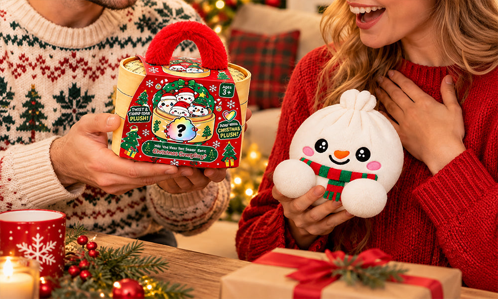 Plush Dumpling Squishy Toy with Steamer and 4 Christmas Style Options
