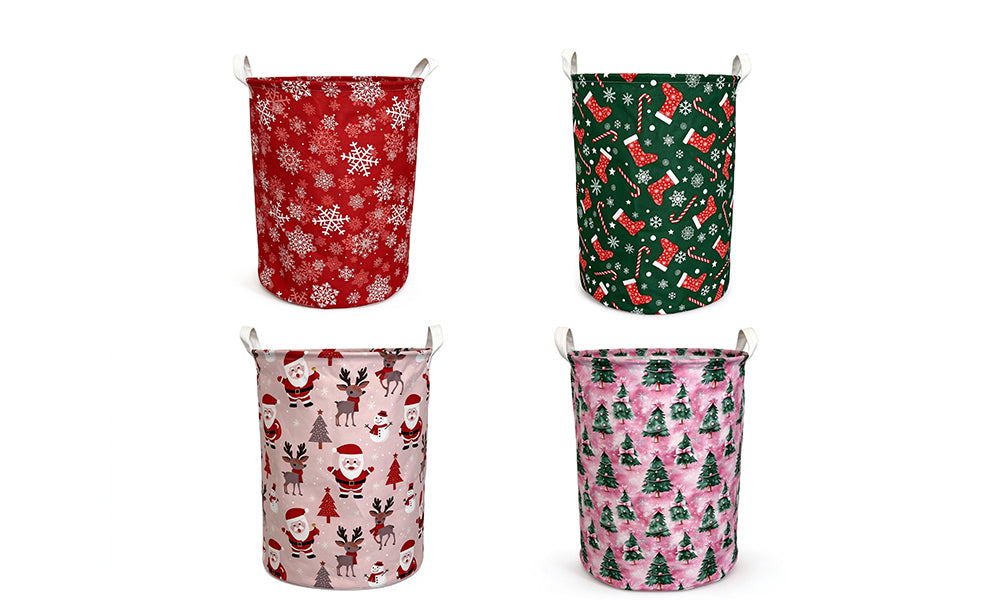 Foldable Christmas Oxford Fabric Storage Basket with Handles and Coated Lining