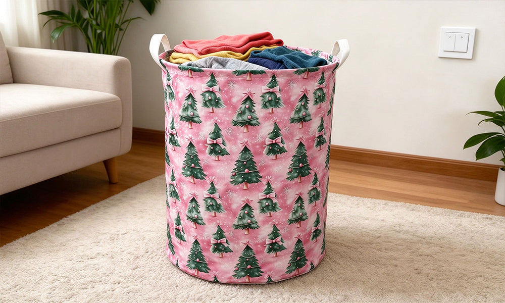Foldable Christmas Oxford Fabric Storage Basket with Handles and Coated Lining