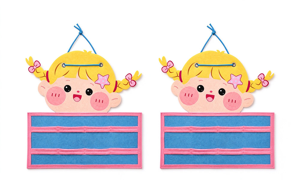 1/2PCS Cartoon Girl Felt Hanging Hair Clip Headband and Hair Tie Organizer