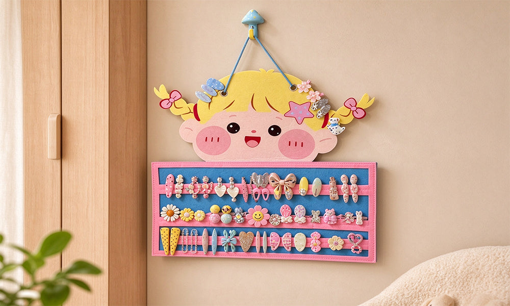 1/2PCS Cartoon Girl Felt Hanging Hair Clip Headband and Hair Tie Organizer
