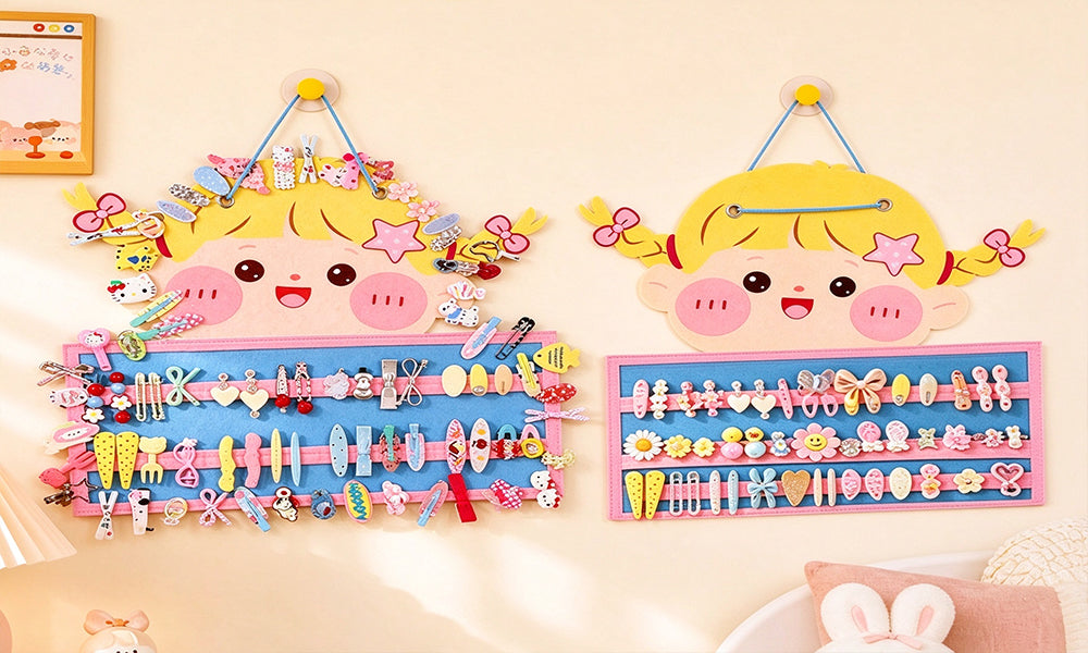 1/2PCS Cartoon Girl Felt Hanging Hair Clip Headband and Hair Tie Organizer