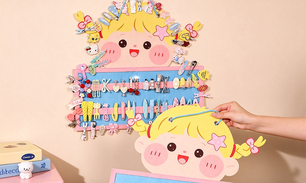 1/2PCS Cartoon Girl Felt Hanging Hair Clip Headband and Hair Tie Organizer