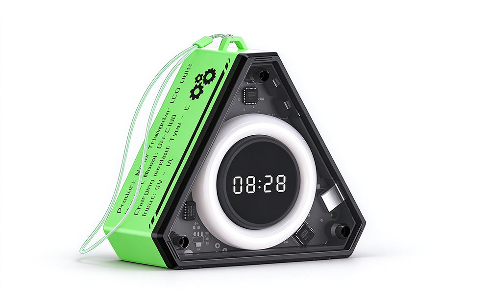 Rechargeable Mecha Triangle Night Light with Digital Clock and SOS Mode