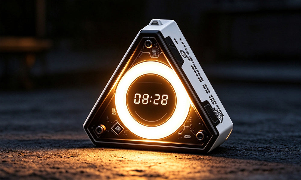 Rechargeable Mecha Triangle Night Light with Digital Clock and SOS Mode