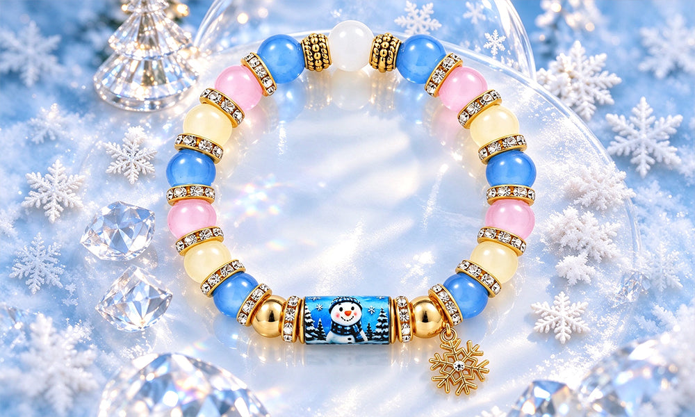Christmas Bracelet with Gift Box and Zinc Alloy Glass Beads