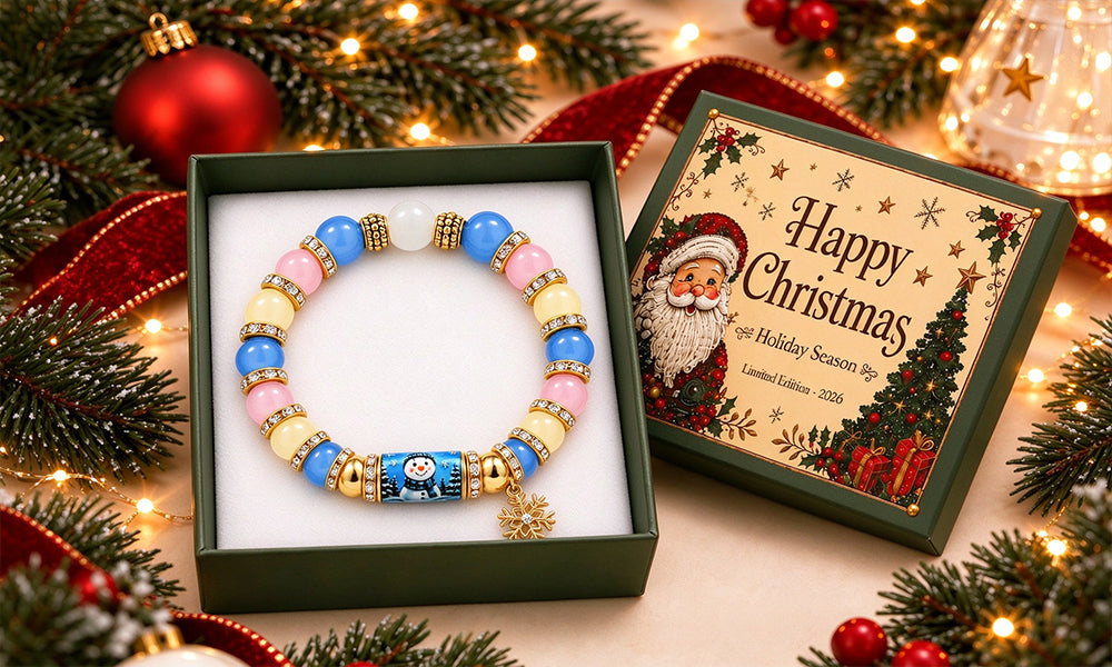 Christmas Bracelet with Gift Box and Zinc Alloy Glass Beads