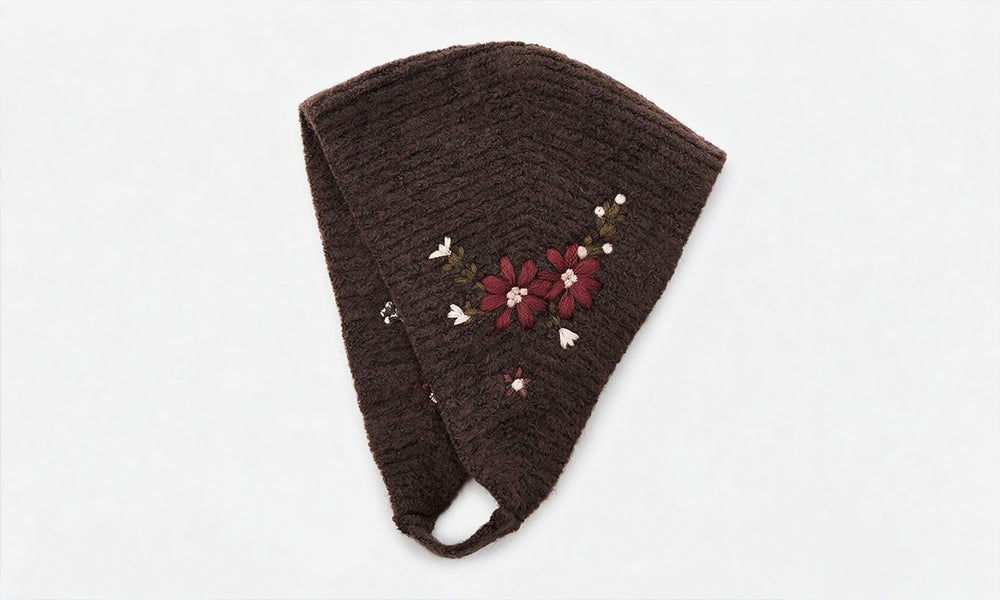 2PCS Vintage Floral Embroidered Knit Beanie Head Wraps for Women