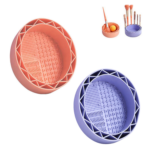 2Pcs Cosmetics Brush Silicone Mat Brush Drying Holder Makeup Brush Cleaning Bowl