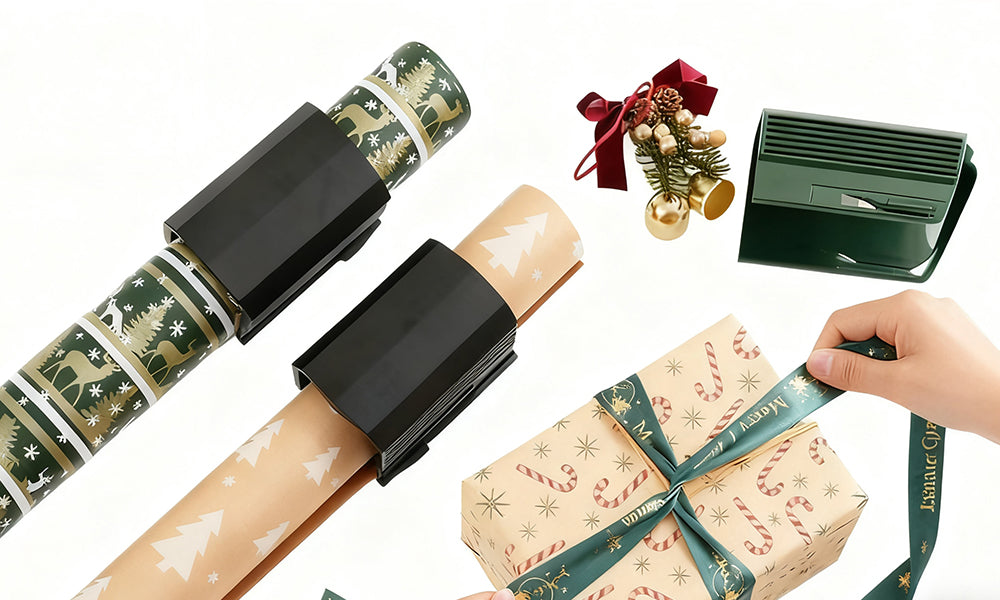 2PCS Wrapping Paper Cutter Set Gift Wrap Roll Cutting Tool for Christmas and Crafting