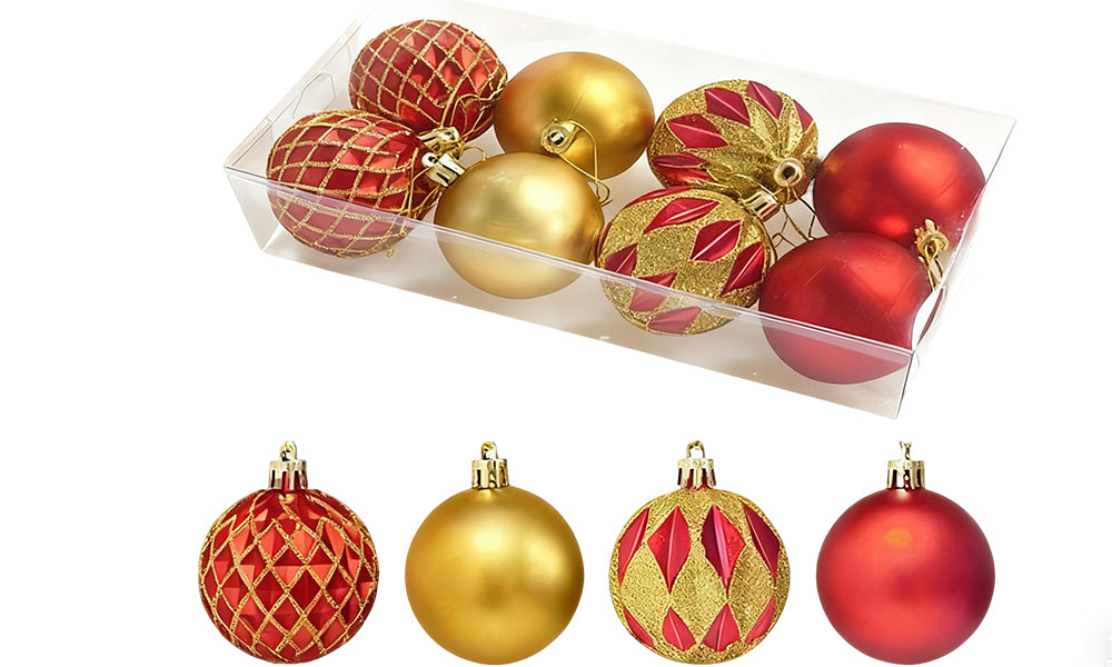 8Pcs Mixed Christmas Balls Ornaments Set for Xmas Tree Decorations