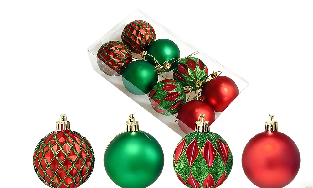 8Pcs Mixed Christmas Balls Ornaments Set for Xmas Tree Decorations