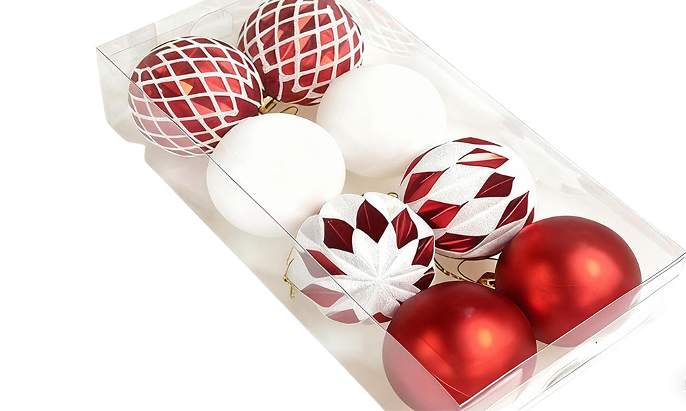 8Pcs Mixed Christmas Balls Ornaments Set for Xmas Tree Decorations