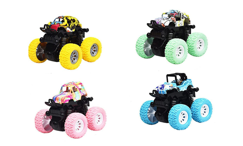 4Pcs Colorful 360 Degrees Rotating Mini Off-Road Toy Cars Kids Pull Back Cars