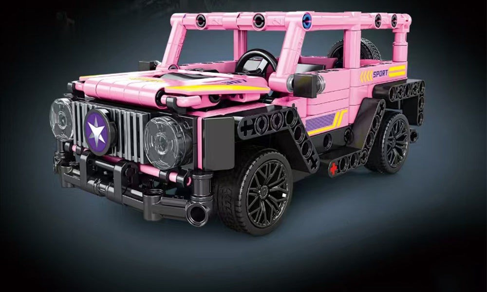 Lego-Inspired Pink Racing Car Building Block Set
