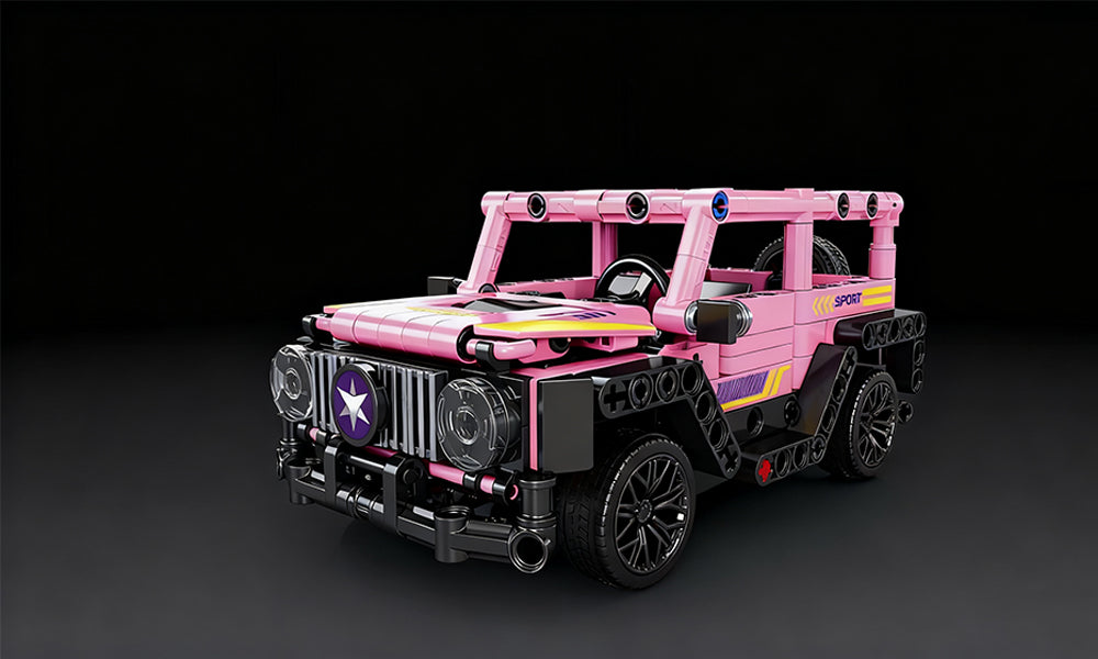 Lego-Inspired Pink Racing Car Building Block Set